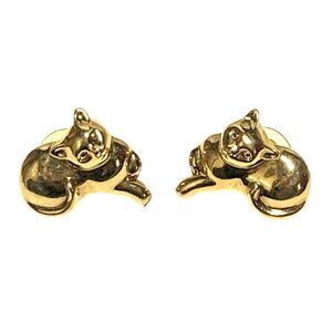 Vintage Cat Themed Gold Tone Post Earrings For Pierced Ears 1.5"